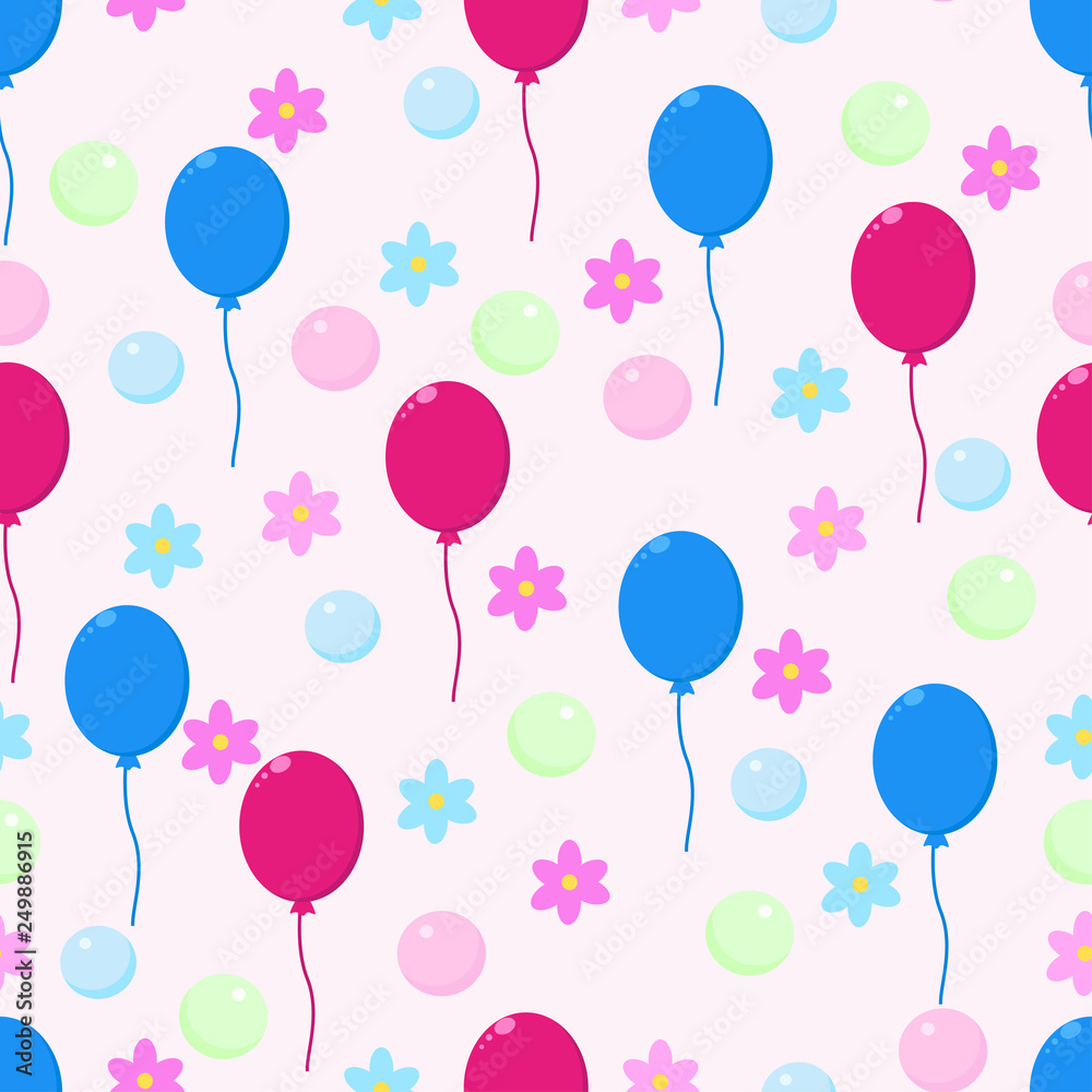 seamless pattern with flowers balls and bubbles - vector illustration, eps
