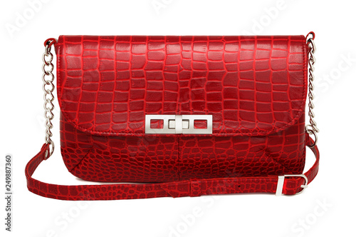 Red reptile leather female bag (isolated) photo