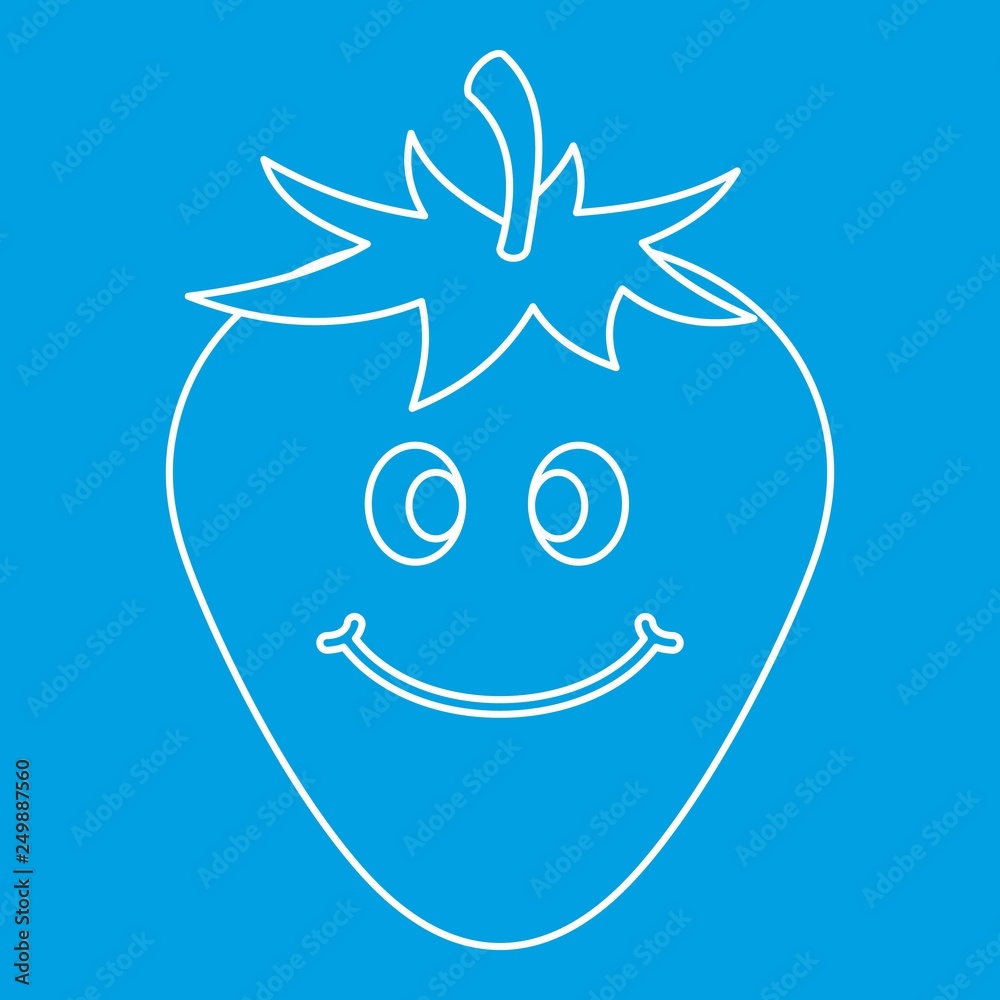 Obraz premium Ripe smiling strawberry icon blue outline style isolated vector illustration. Thin line sign