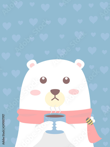 white bear hold a cup of coffee