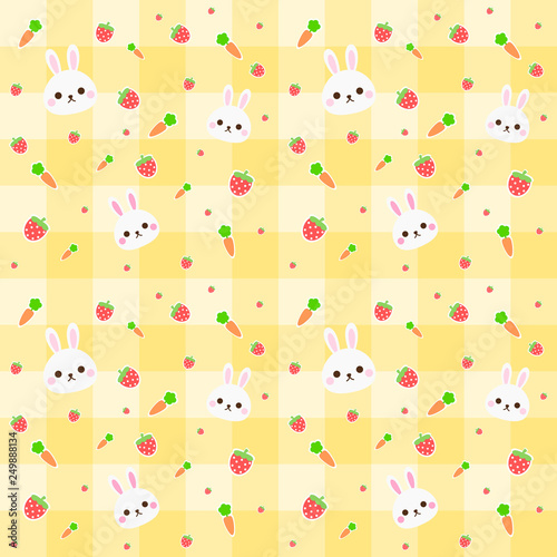 seamless pattern rabbit, carrot and strawberry