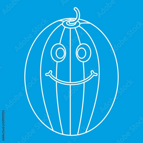 Ripe smiling melon icon blue outline style isolated vector illustration. Thin line sign
