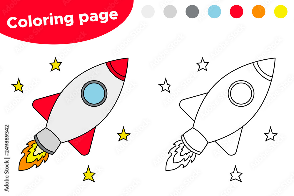 Educational game for preschool kids. Coloring book with spaceship. Vector  illustration. Stock Vector | Adobe Stock