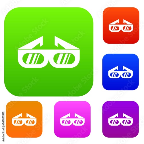 Glasses for 3D movie set icon in different colors isolated vector illustration. Premium collection