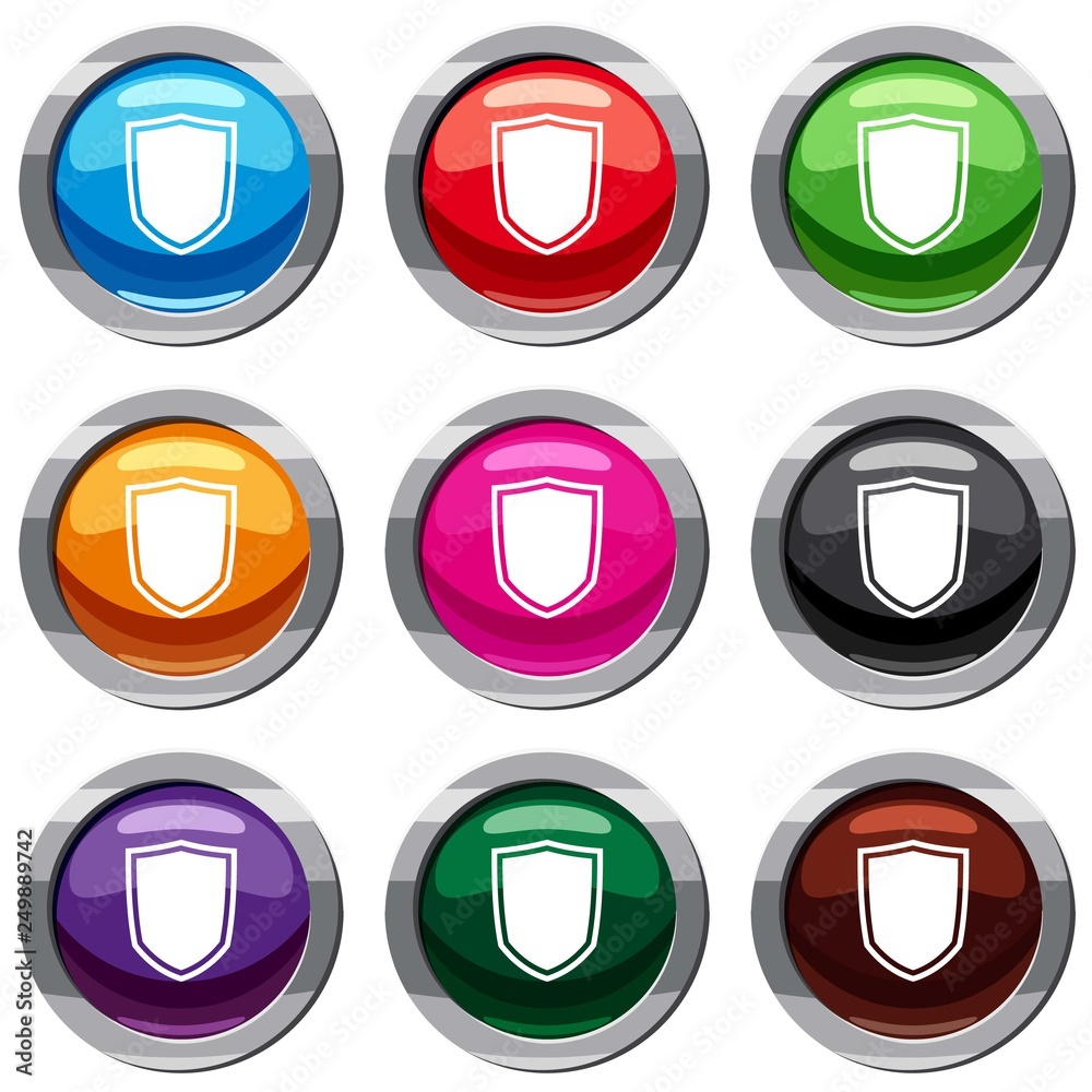 Military shield set icon isolated on white. 9 icon collection vector illustration Military shield set icon isolated on white. 9 icon collection vector illustration