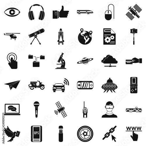 Broadcasting technology icons set. Simple style of 36 broadcasting technology vector icons for web isolated on white background