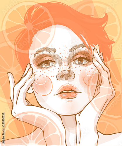 Vector Of A Fashion Girl Holding Her Face With Her Hands She Has Red Orange Hair Stock Vector Adobe Stock