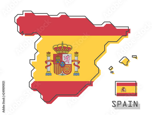 Spain map and flag . Modern simple line cartoon design . Vector .