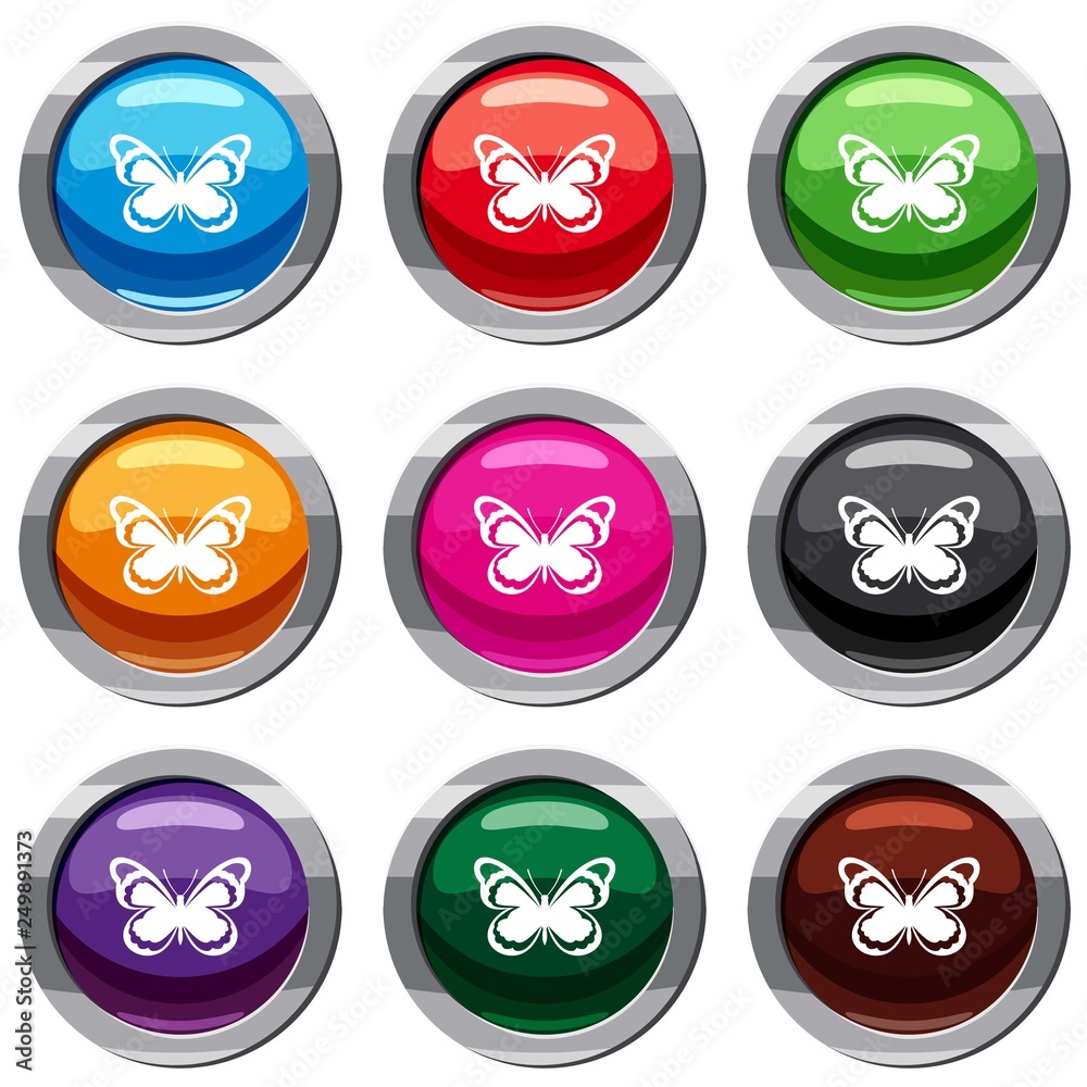 Small butterfly set icon isolated on white. 9 icon collection vector illustration Small butterfly set icon isolated on white. 9 icon collection vector illustration
