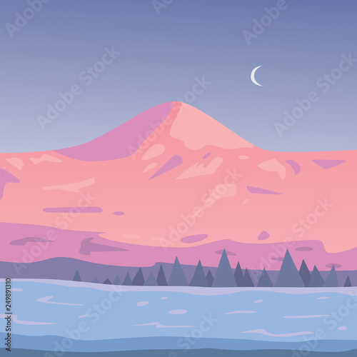 Winter Mountains landscape vector. Cartoon outdoors vector Illustration. Snow mountain.