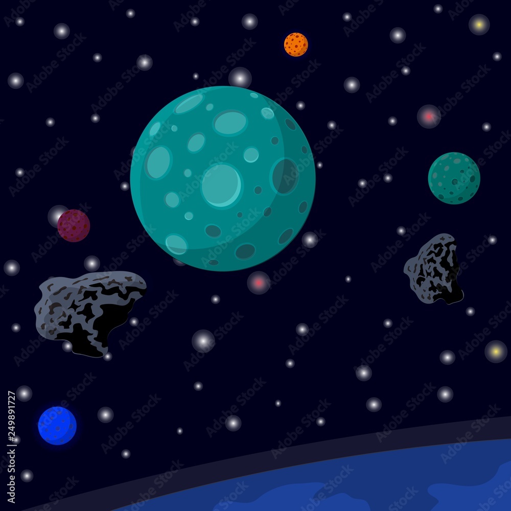Space background. Plantoids against the stars.