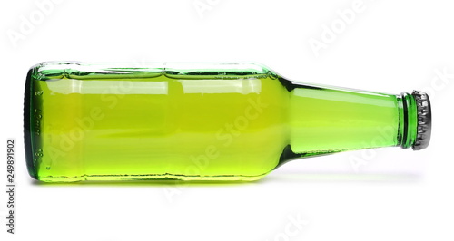 Glass beer green bottle isolated on white background