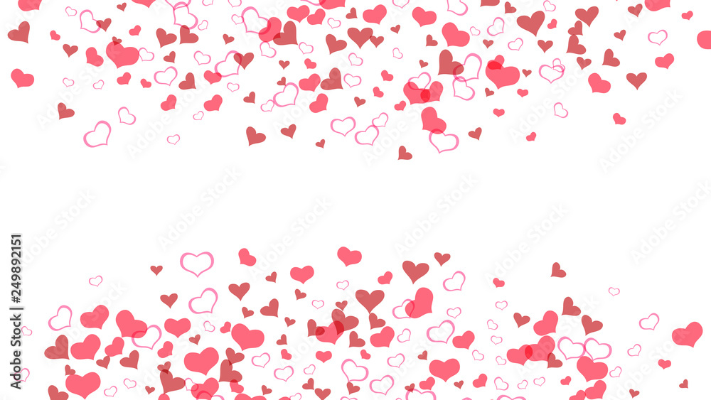 Red on White background Vector. Spring background. The idea of wallpaper design, textiles, packaging, printing, holiday invitation for Valentine's Day. Red hearts of confetti are falling.