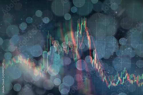 Stock market graph and business financial data on LED. Business graph and stock financial indicator. Stock or business market analysis concept. photo