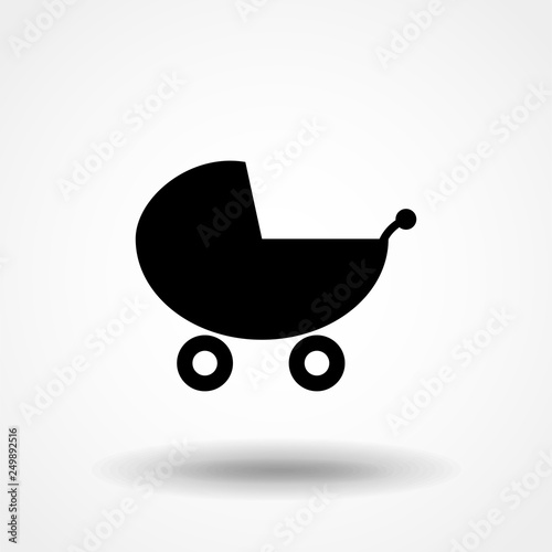 Baby stroller icon. Black filled vector illustration. Baby stroller symbol on white background. Can be used in web and mobile.