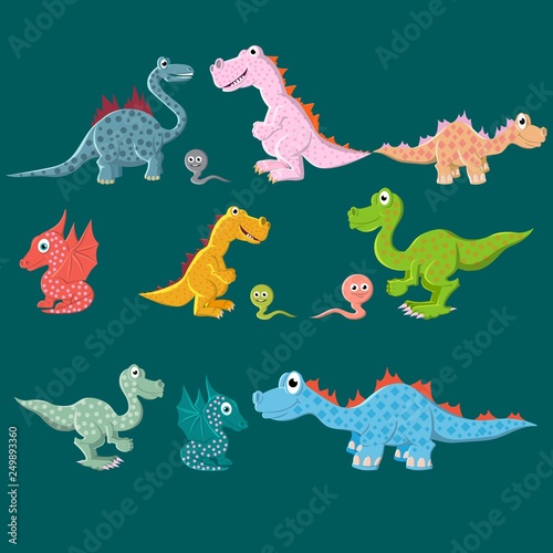 A variety of dinosaurs  carnivores and herbivores. Vector illustration.