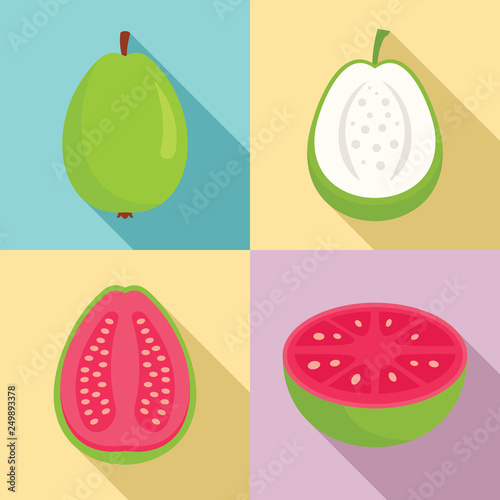 Guava icons set. Flat set of guava vector icons for web design