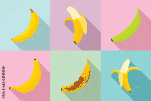 Banana icons set. Flat set of banana vector icons for web design