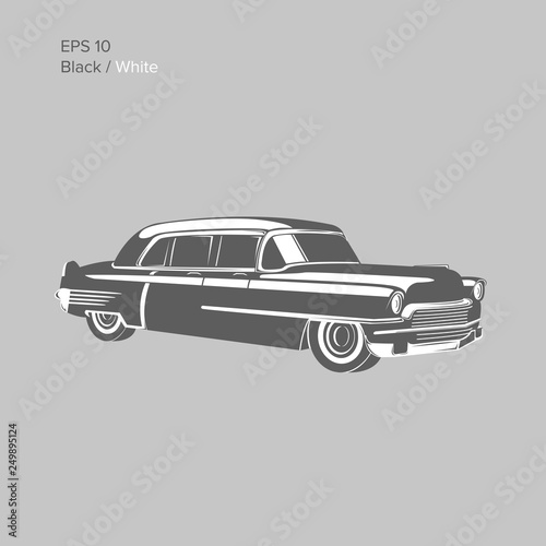 Old vintage luxury saloon car vector illustration. Luxury retro limousine