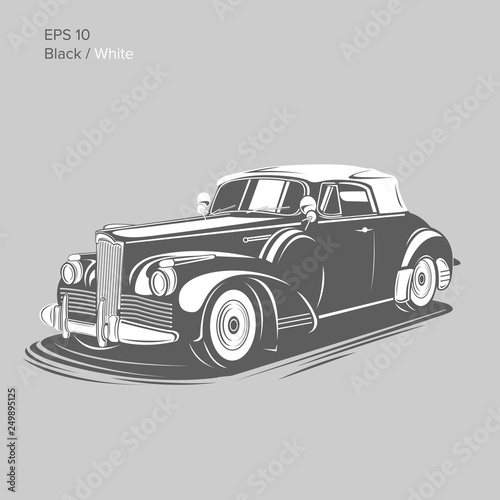 Old vintage retro pre-war roadster vector illustration. Exclusive and luxury car
