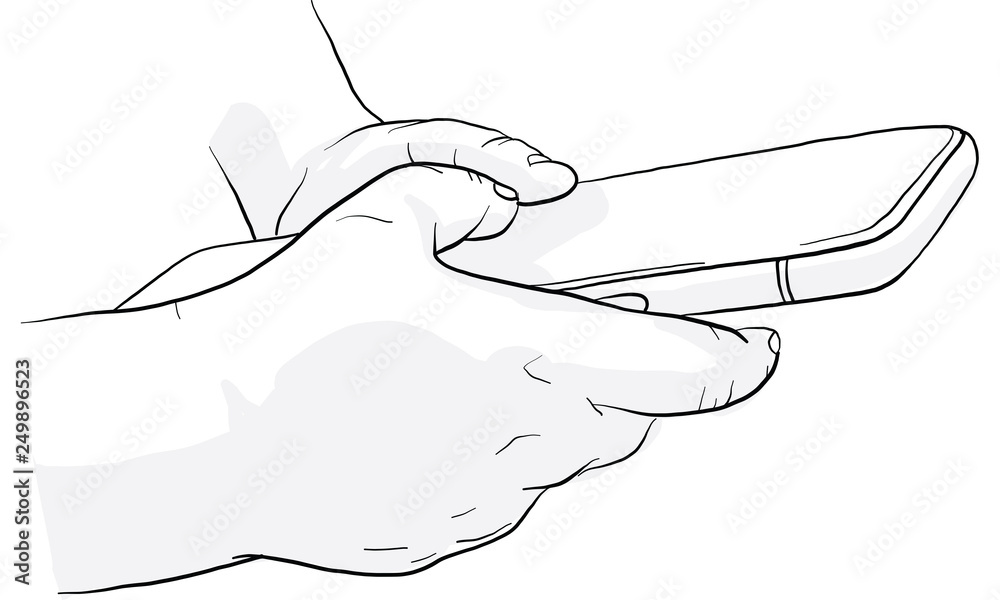 Fototapeta premium baby hand holding mobile phone, vector