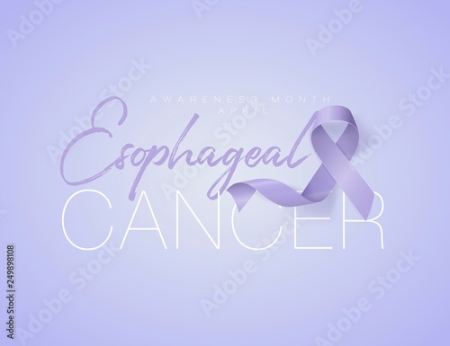 Esophageal Cancer Awareness Calligraphy Poster Design. Realistic Periwinkle Ribbon. April is Cancer Awareness Month. Vector