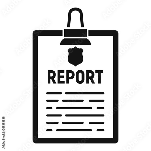 Police report clipboard icon. Simple illustration of police report clipboard vector icon for web design isolated on white background