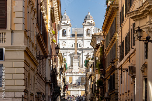 Rome Italy. Via Condotti with in background Trinità dei Monti, the famous staircase that overlooks Piazza Di Spagna.