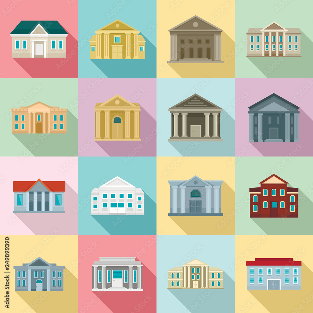 Fototapeta premium Courthouse icons set. Flat set of courthouse vector icons for web design
