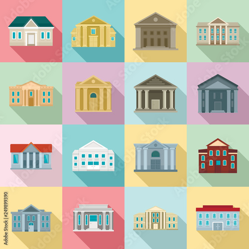 Courthouse icons set. Flat set of courthouse vector icons for web design