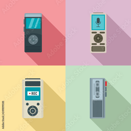 Dictaphone icons set. Flat set of dictaphone vector icons for web design