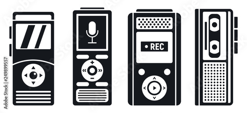 Dictaphone recorder icons set. Simple set of dictaphone recorder vector icons for web design on white background