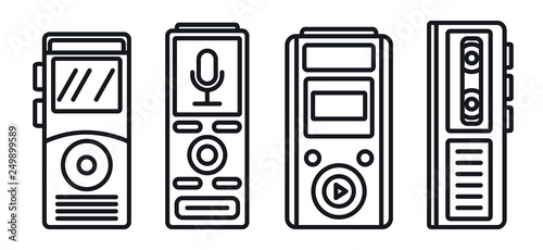 Modern dictaphone icons set. Outline set of modern dictaphone vector icons for web design isolated on white background