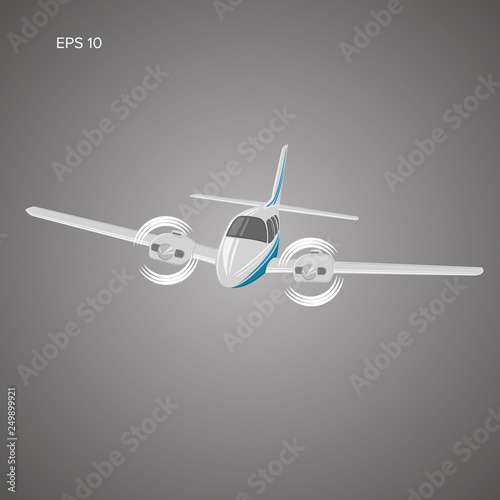 Small plane vector illustration. Twin engine propelled aircraft. Business trip aircraft.