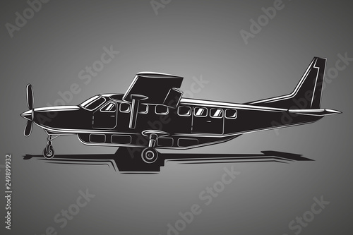 Small plane vector illustration. Big single engine propelled passenger aircraft.