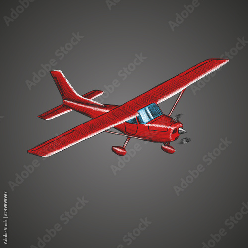 Small plane vector sketch. Hand drawn single engine propelled aircraft. Air tours wehicle.