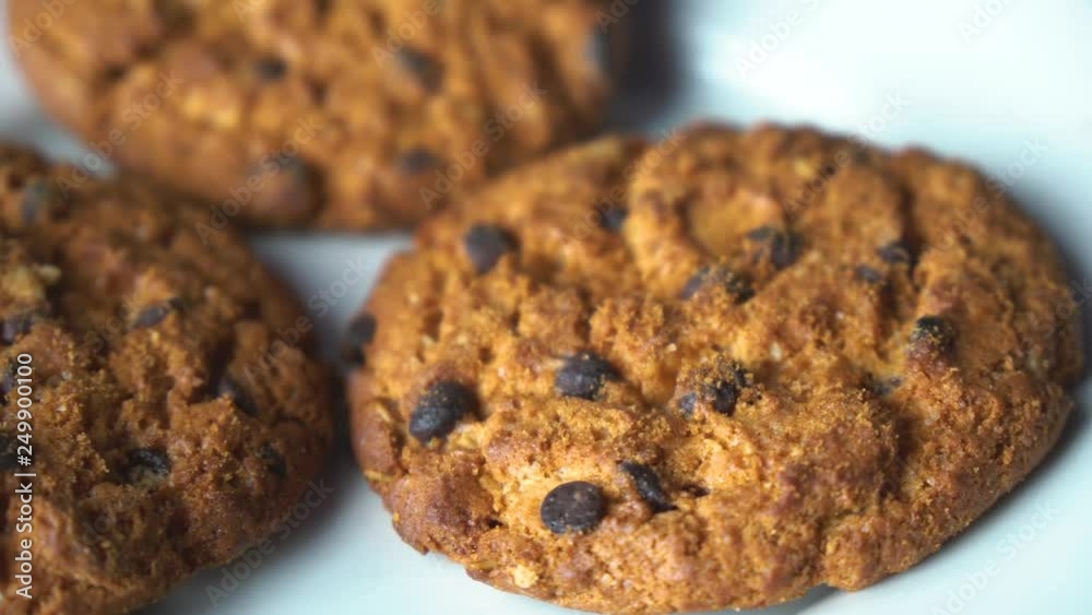 Tasty chip cake cookies with chocolate pieces shallow close-up. Tasty chip cake cookies with chocolate pieces shallow close-up.