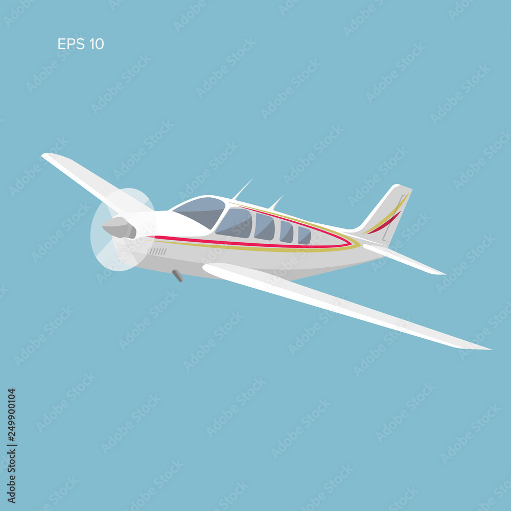 Fototapeta premium Small plane vector illustration. Single engine propelled passenger aircraft.