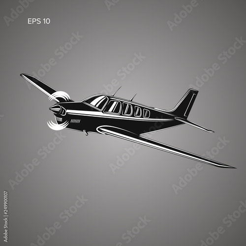 Small plane vector illustration. Single engine propelled passenger aircraft.