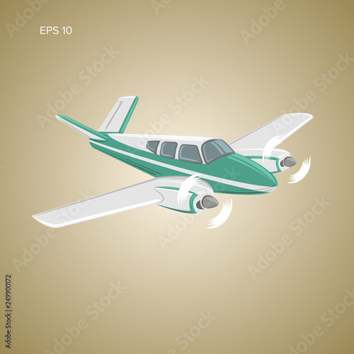 Small plane vector illustration. Twin engine propelled passenger aircraft.