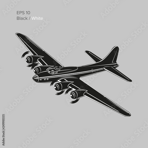 Vintage world war 2 legendary heavy bomber. Old retro piston engine propelled heavy aircraft. Vector illustration