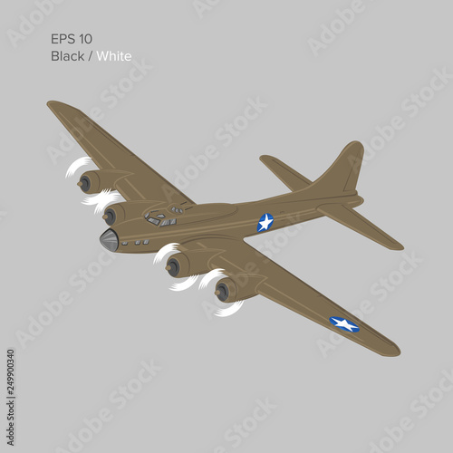 Vintage world war 2 legendary heavy bomber. Old retro piston engine propelled heavy aircraft. Vector illustration