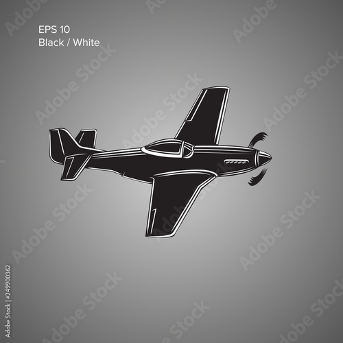 Legendary WWII american fighter aircraft. Single piston engine war machine vector illustration