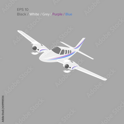 Small plane vector illustration. Twin engine propelled aircraft. Vector illustration.