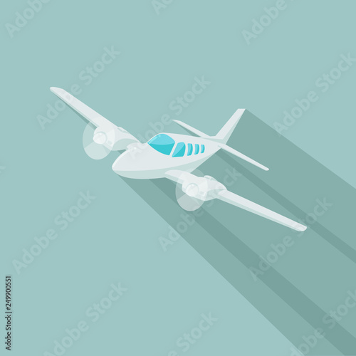 Small plane vector illustration. Twin engine propelled aircraft. Vector illustration. Flat design