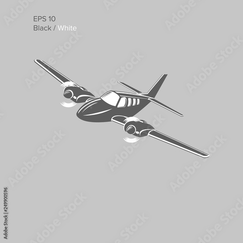 Small plane vector illustration. Twin engine propelled aircraft. Vector illustration.