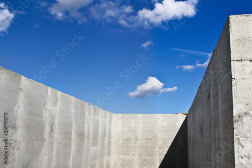 Reinforced concrete construction at the construction site. Reinforced concrete work. Monolithic construction.