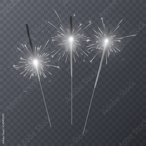 Set of realistic bengal light effects isolated on transparent background, decoration light effect for christmas holiday greeting card design. Vector illustration