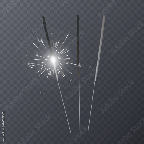 Set of realistic bengal light effects isolated on transparent background, decoration light effect for christmas holiday greeting card design. Vector illustration