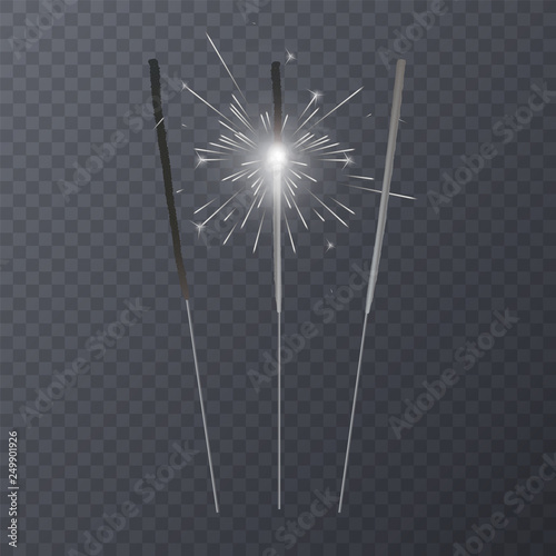 Set of realistic bengal light effects isolated on transparent background, decoration light effect for christmas holiday greeting card design. Vector illustration